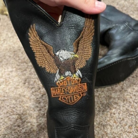Harley-Davidson Black Cowboy Western Boot Eagle Embroidery Motorcycle 9.5 Mens - Picture 4 of 9
